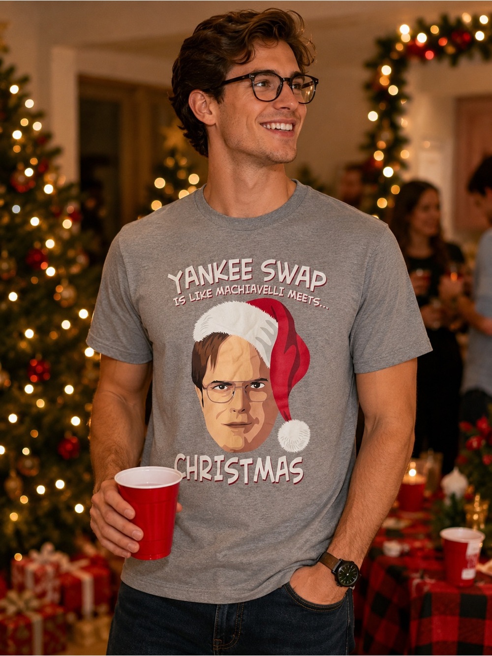 THE OFFICE Dwight Yankee Swap Christmas Graphic Tshirt EUC